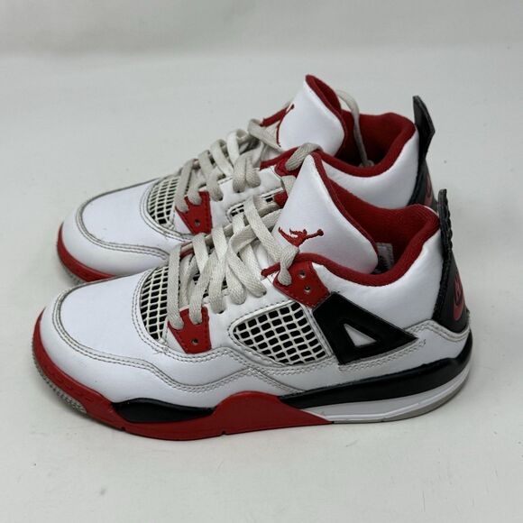 Nike Air Jordan 4 Retro OG PS Sneakers Boys Girls Size 13C Fire Red BQ7669-160 - Picture 4 of 16